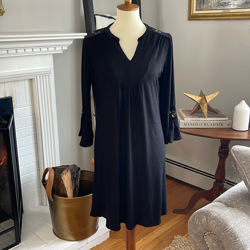 Black cotton dress with flower details size M